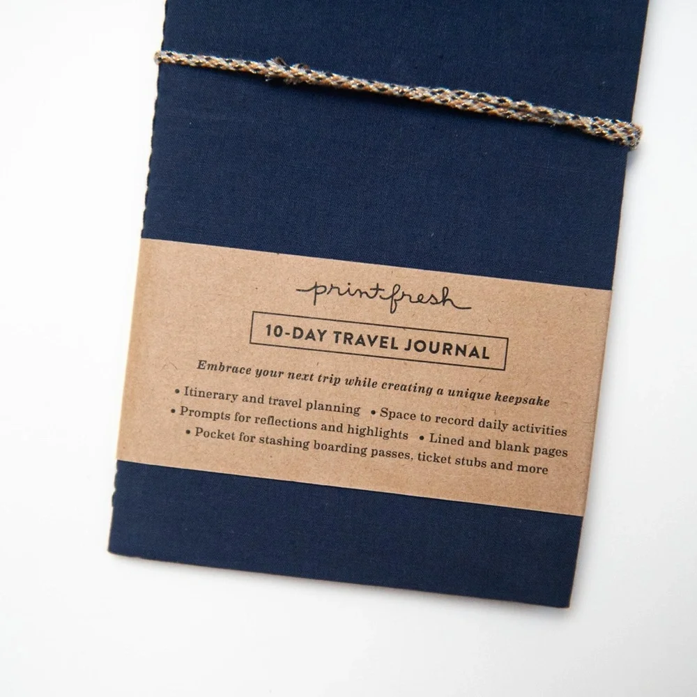 Print Fresh Fabric Travel Journal 10-Day Itinerary in Navy Blue